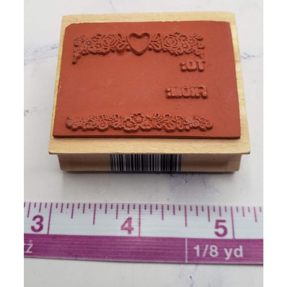 Gift Tag To From With Hearts & Flowers Noteworthy Wood Mounted Rubber Stamp - Picture 6 of 7